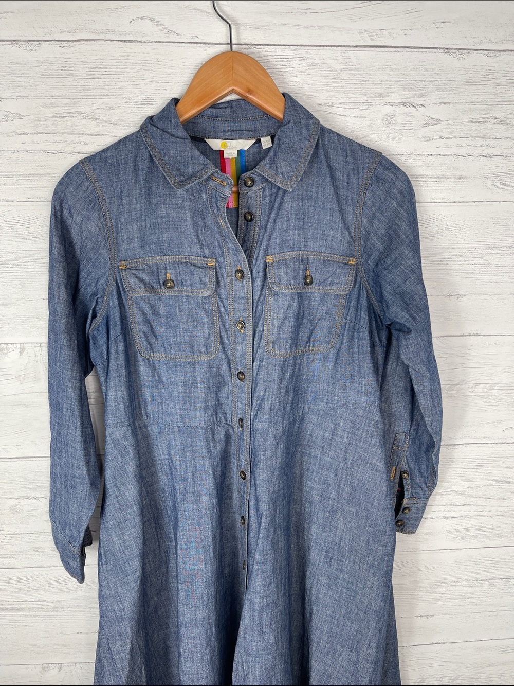 Boden Blue Chambray Button-Front Long Sleeve Maxi Dress - Picture 2 of 6